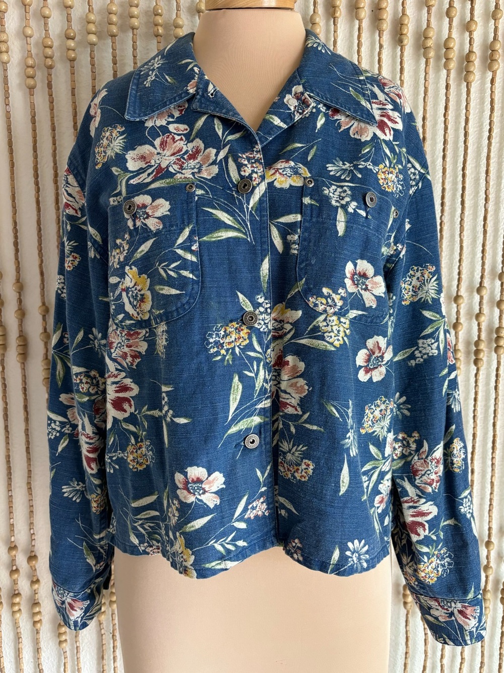 Vintage 90s Mom Denim Floral Picnic Farmersmarket Cottagecore Long Sleeve Jacket